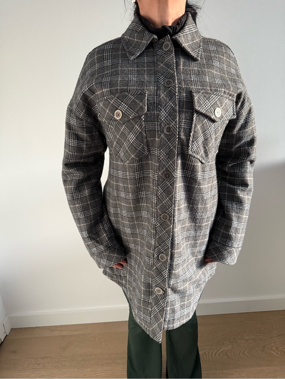 Men's Gray Plaid Button-Up Coat